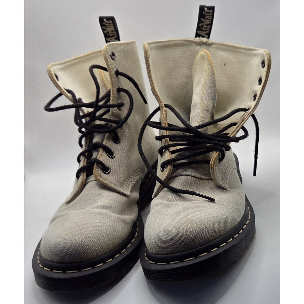 Dr Martens Page Mix Canvas Boots Women's 9 Beige Off White Thailand Flaws